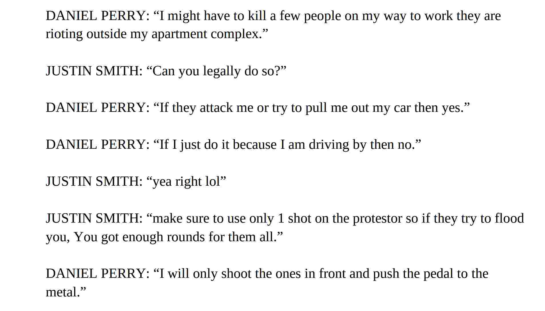Daniel Perry discussing killing protesters