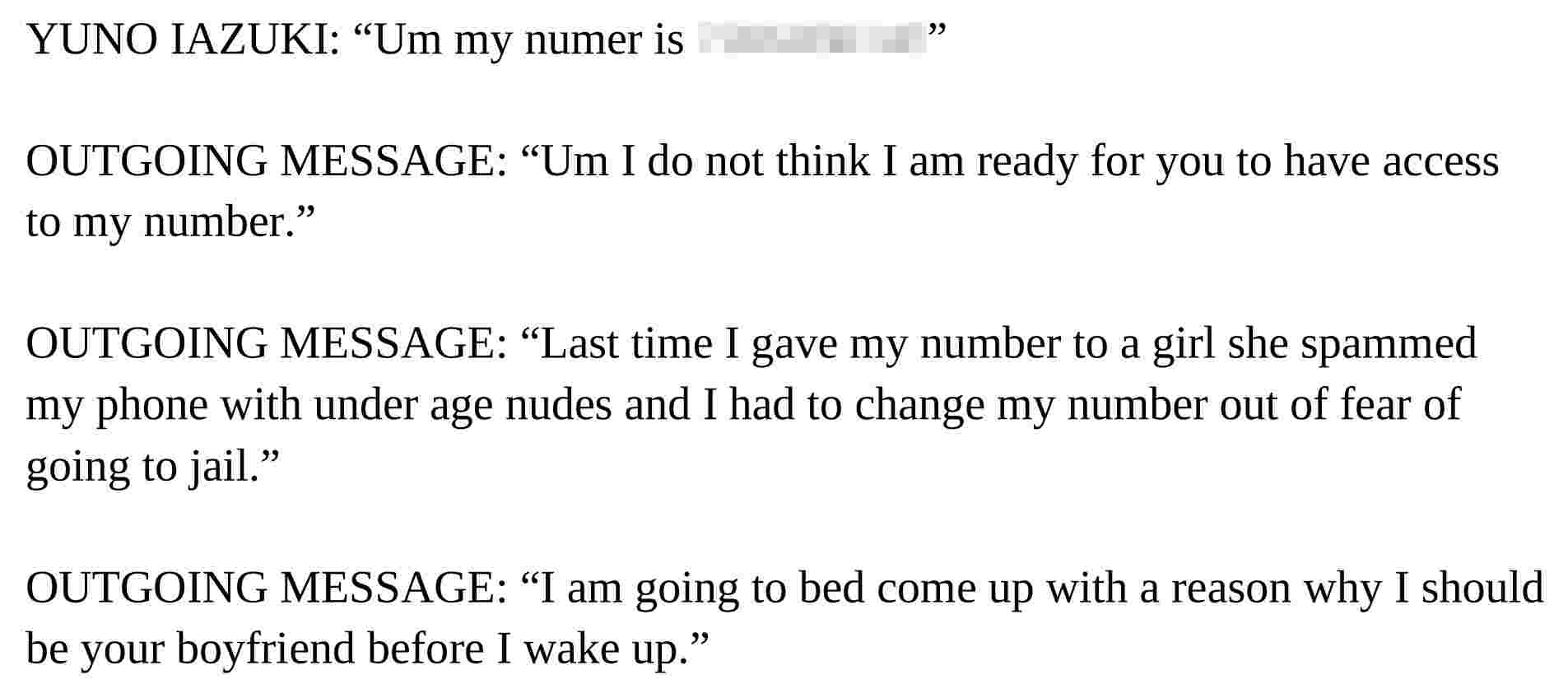 Daniel Perry grooming a minor, saying that he should be her boyfriend
