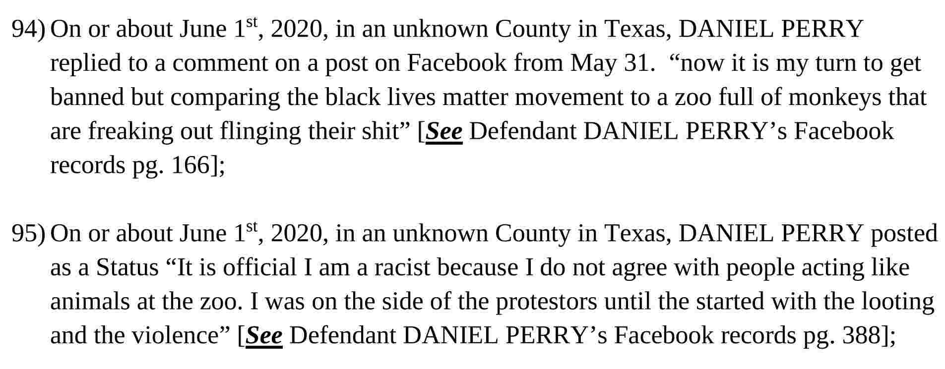 Daniel Perry calling Black Americans monkeys and zoo
        animals